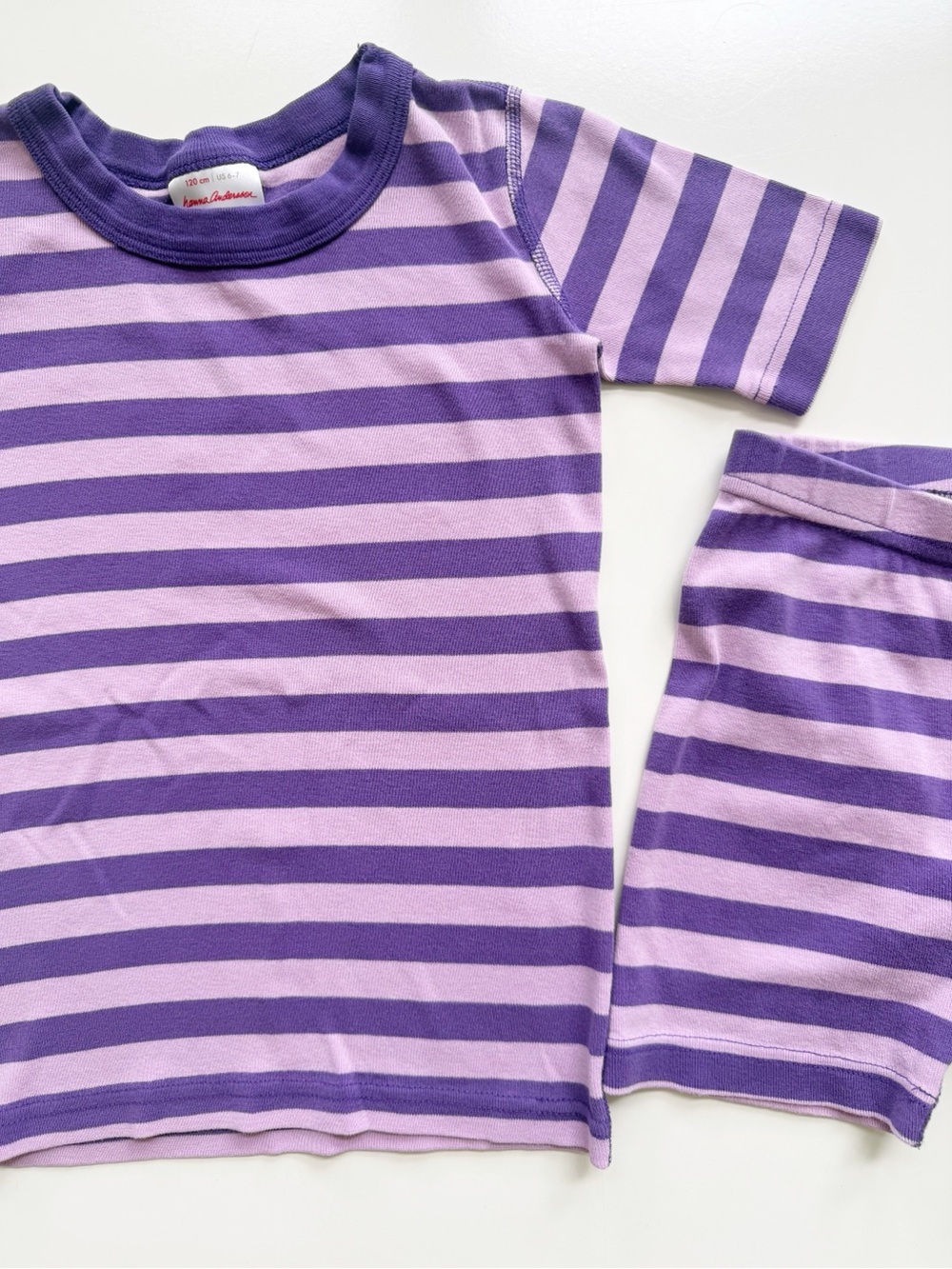 Hanna Andersson Purple Striped Short John Pajamas Size 6/7 - Picture 3 of 6